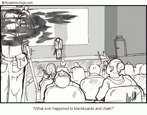 Cartoon #19, What ever happened to blackboards and chalk?