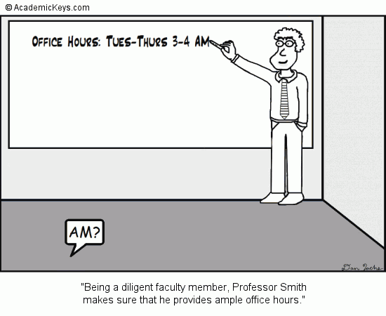 Cartoon #36, Being a diligent faculty member, Professor Smith
makes sure that he provides ample office hours.